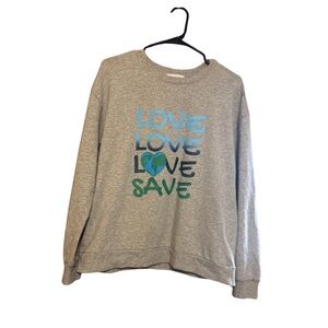 Gray Sweatshirt Ecothreads Women’s with Blue and Green Print Medium
